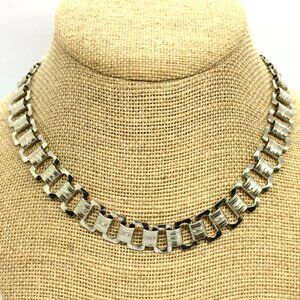 VINTAGE BOOK CHAIN NECKLACE Chain Choker Victorian Revival Collar Silver Tone